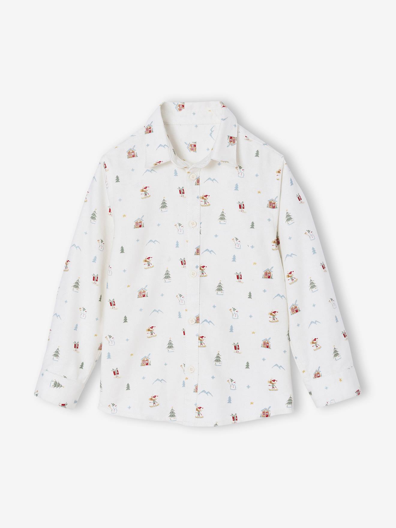 Chemise garçon noël en flanelle Imprimée blanc imprimé