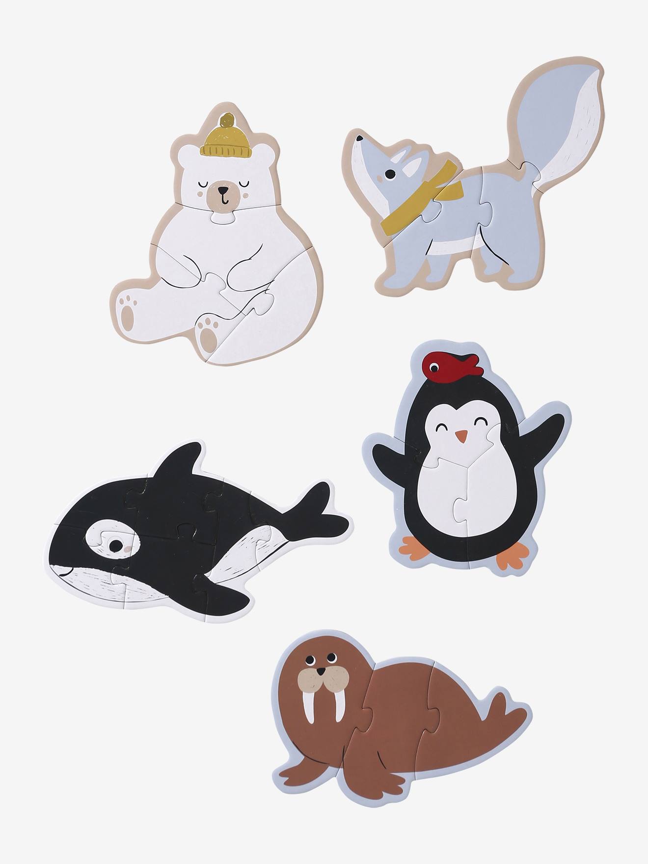 5 puzzles évolutifs 3 à 6 pièces en carton banquise