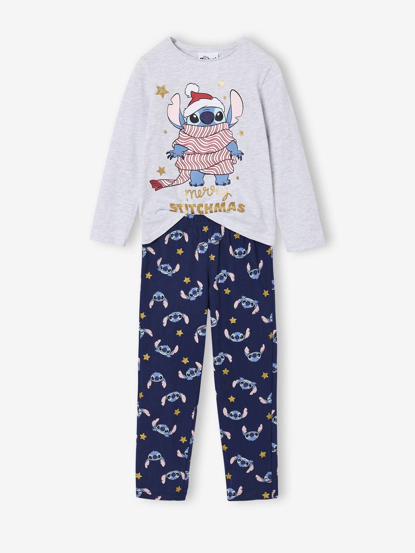 Pyjama fille noël Disney Lilo & Stitch gris chiné/marine