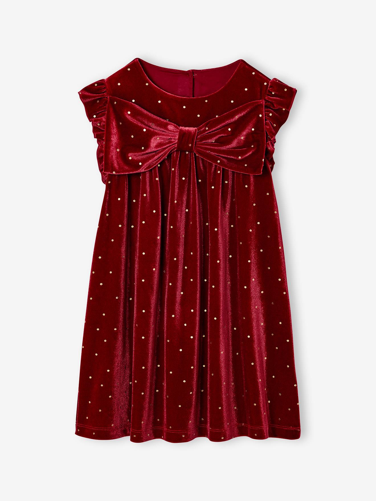 Robe fille noël à noeud velours lisse rouge