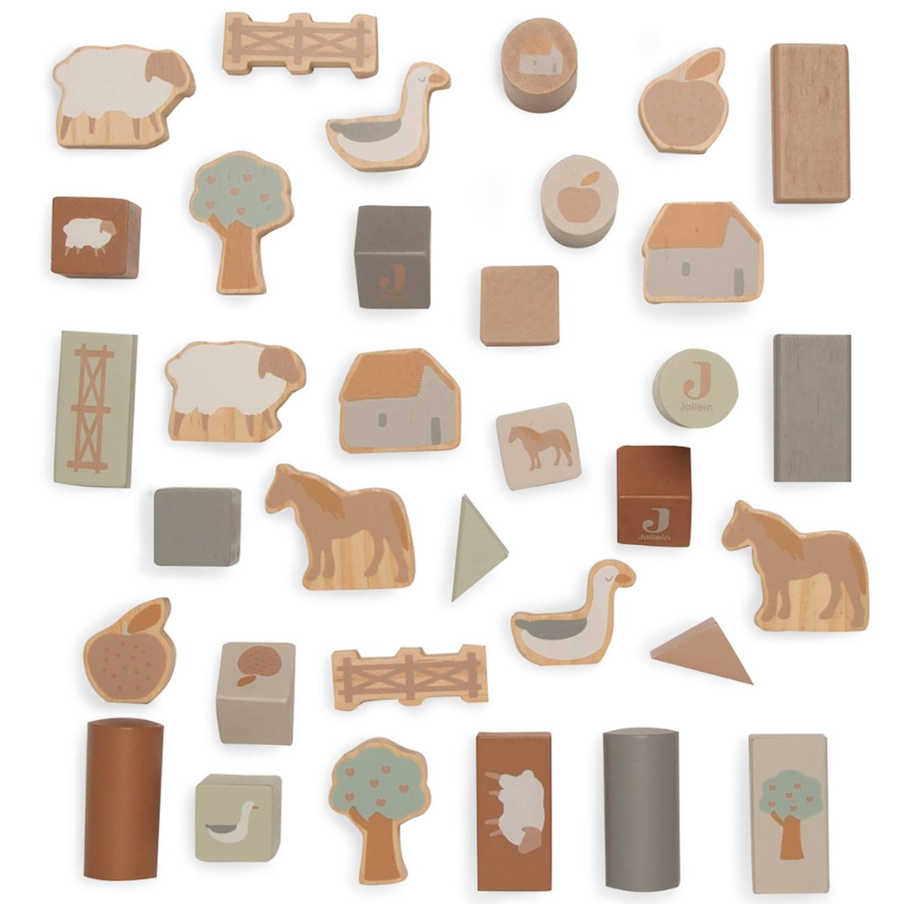 Set De Cubes En Bois Farm Maron, Bleu, Gris (Jollein) - Image 1