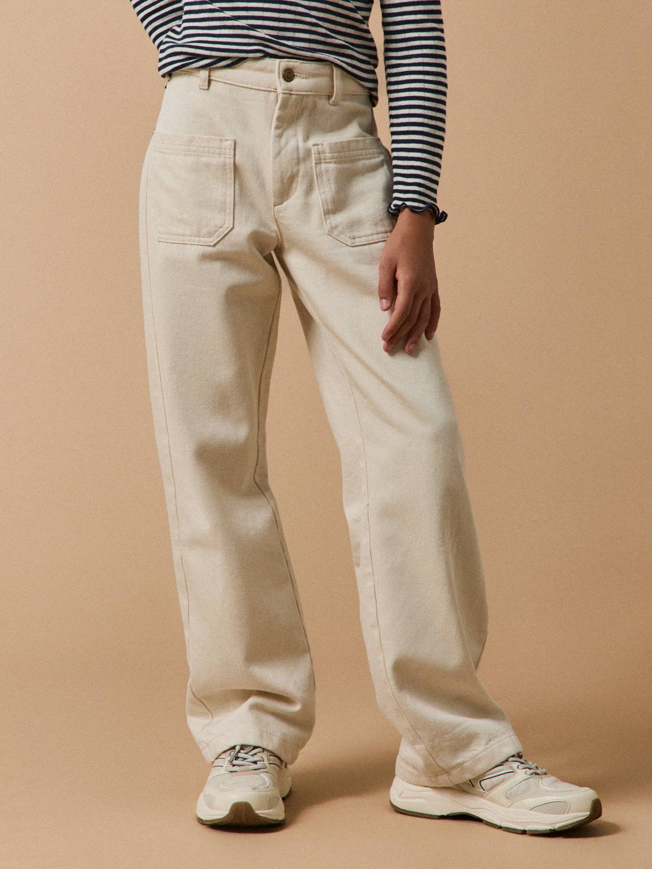 Pantalon Droit Fille En Denim Écru