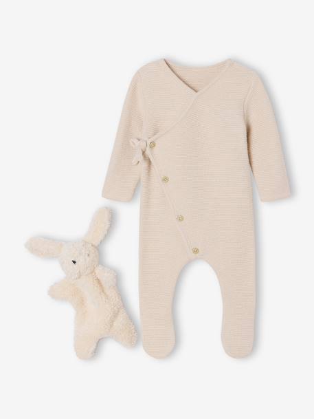 Vertbaudet - Ensemble naissance combinaison + doudou beige chiné