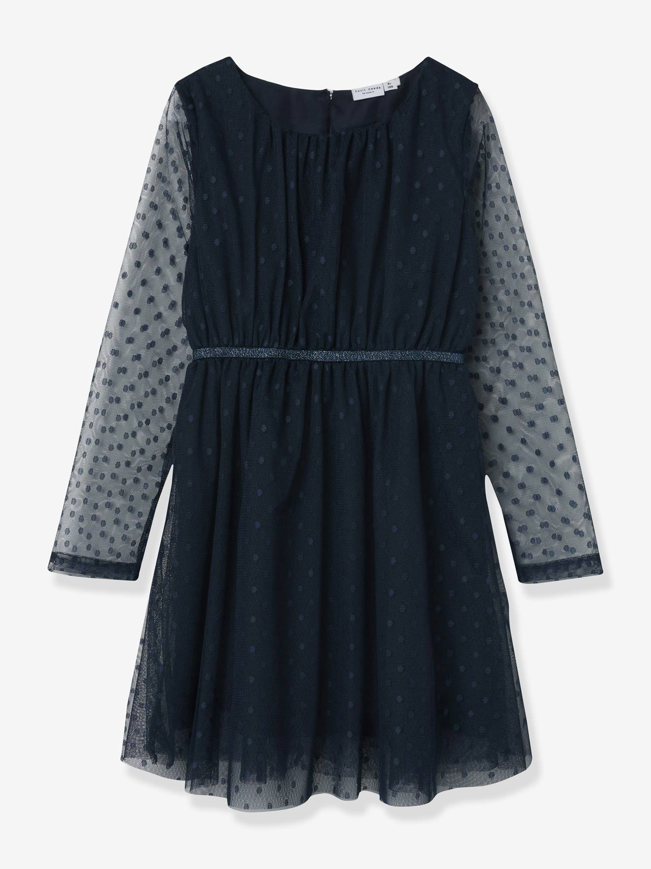 Robe de fête pour fille NKFVABOS NAME IT, tulle plumetis bleu foncé Robe de fête pour fille NKFVABOS NAME IT, tulle plumetis bleu foncé