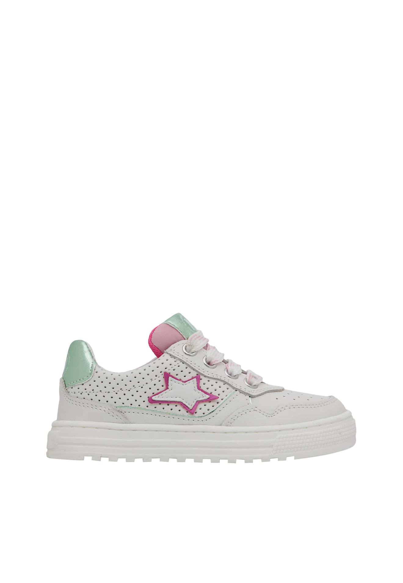 Baskets En Cuir Hess 3 Zip. Blanc-rose