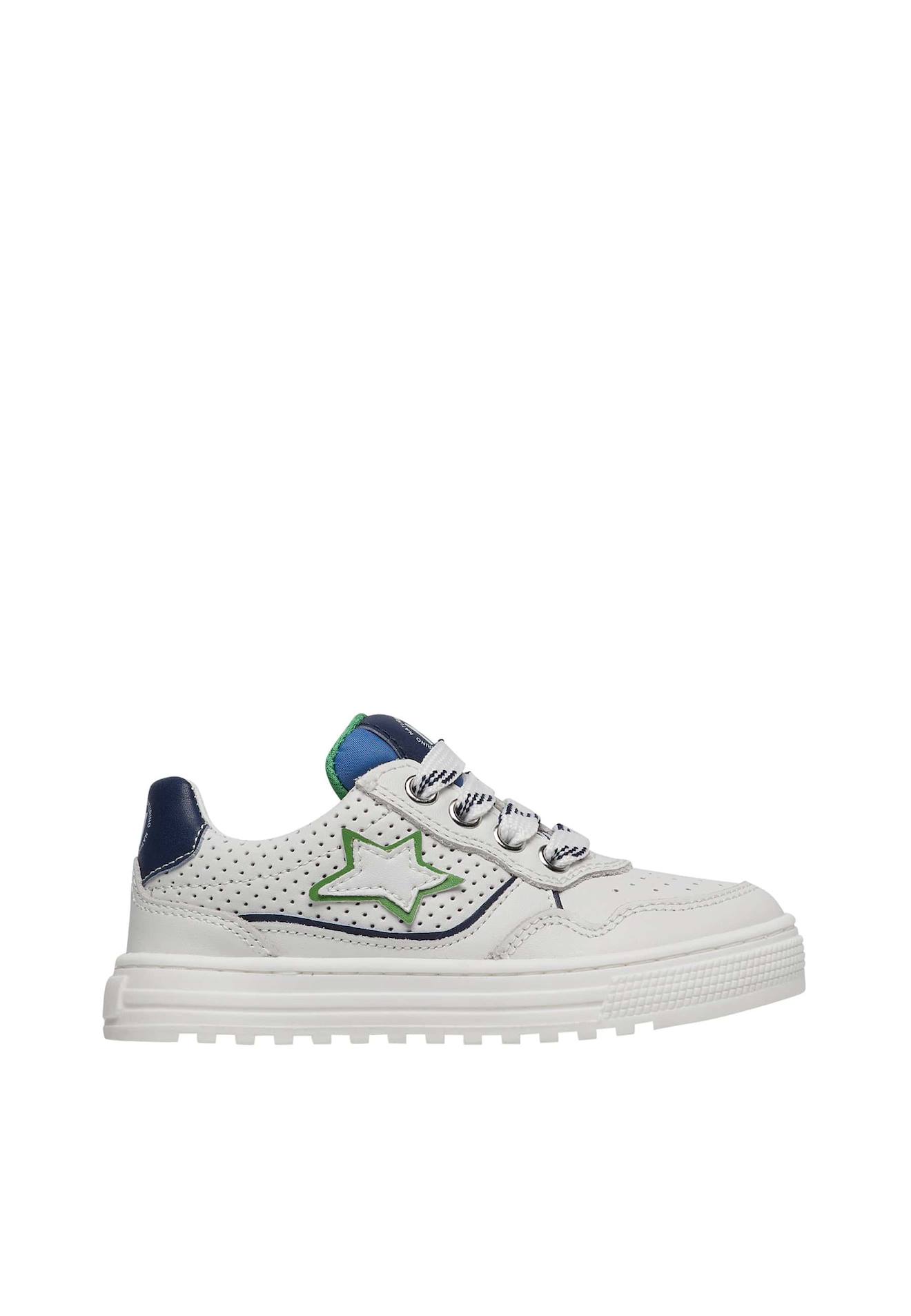 Baskets En Cuir Hess 3 Zip. Blanc-vert
