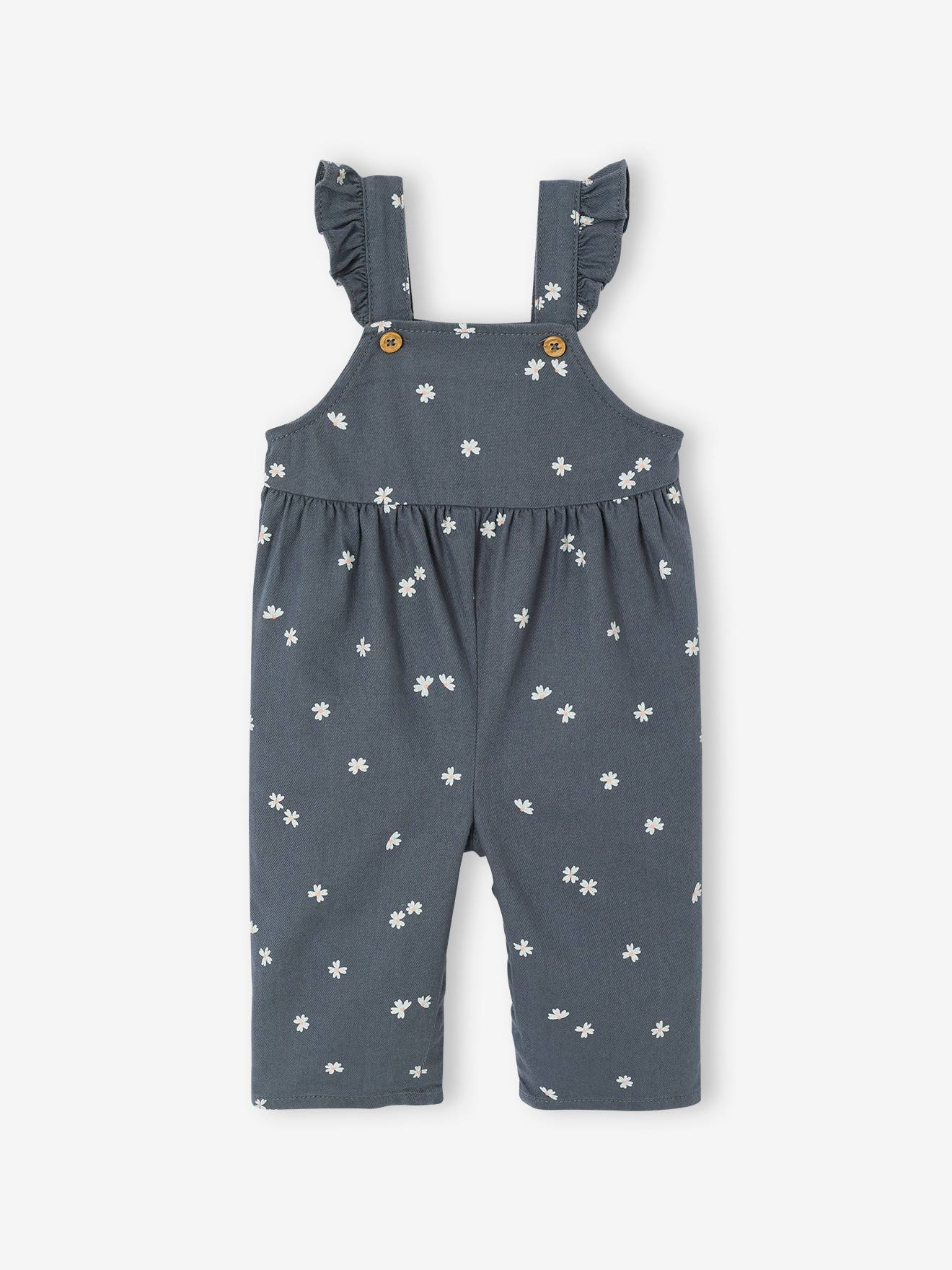Salopette bébé en twill imprimée gris ardoise