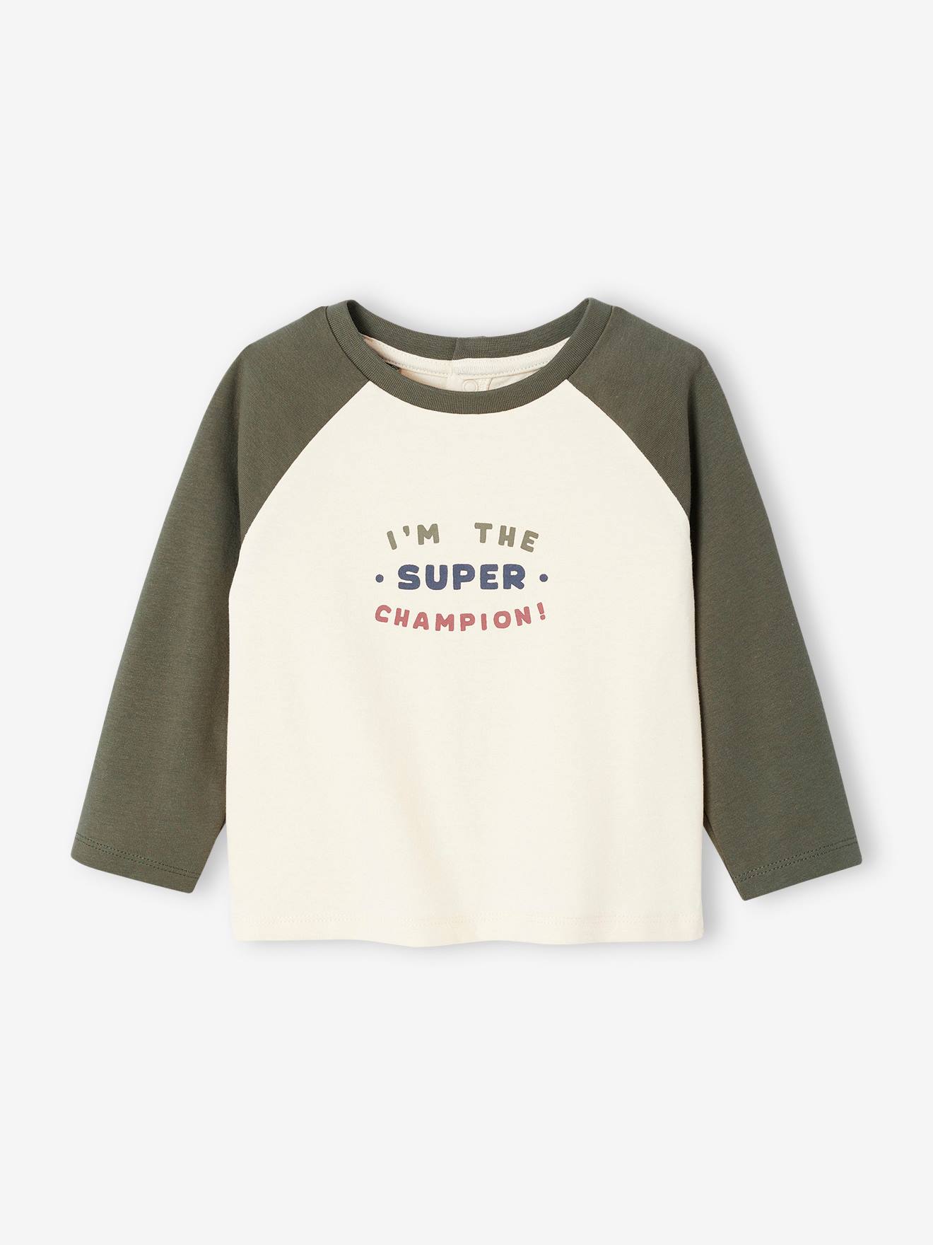 T-shirt bébé manches longues avec imprimé placé devant kaki