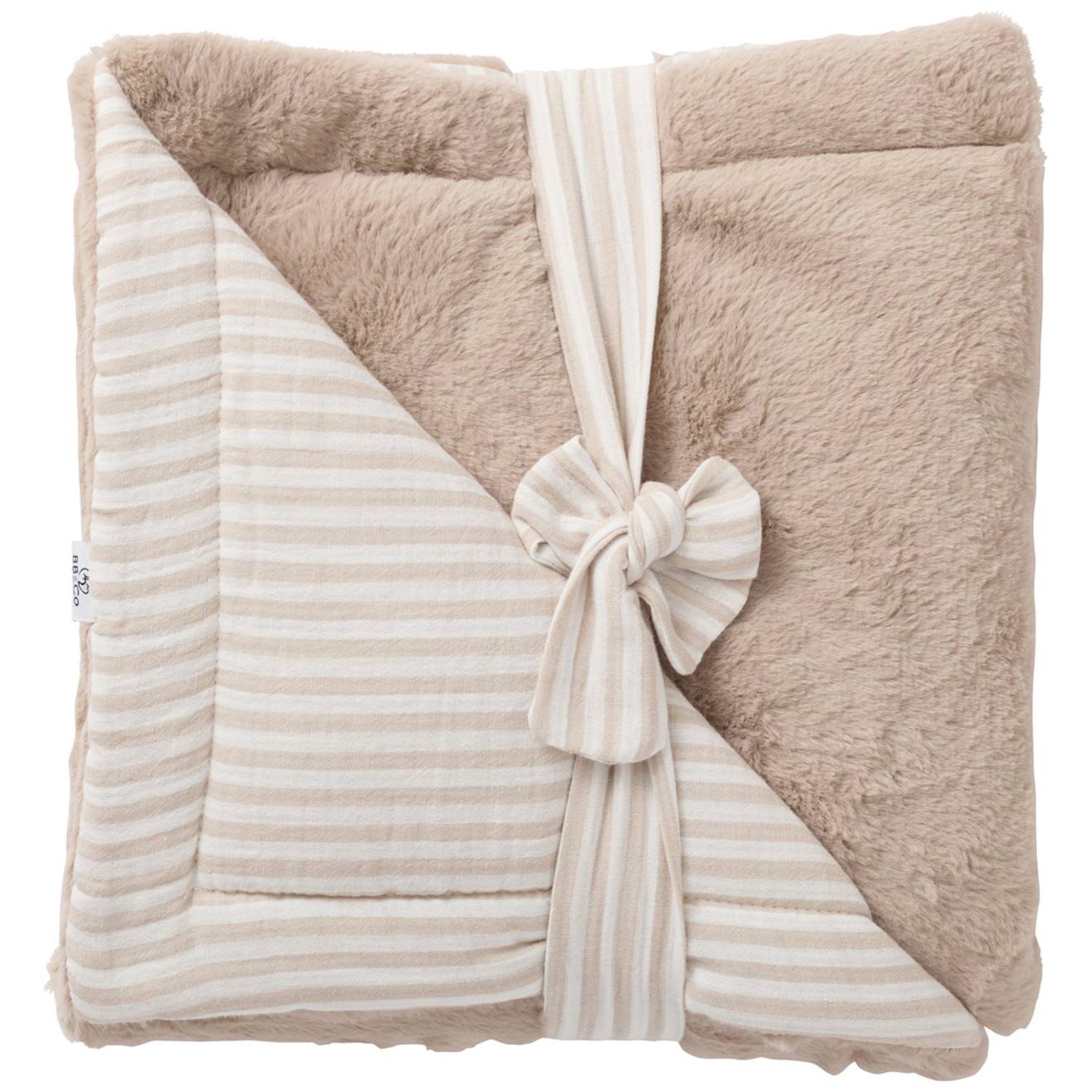 Couverture Luxe Fausse Fourrure Angora Et Gaze Rayé Vert De Gris (70 X 100 Cm) Beige, Blanc (Bb&Co) - Image 1