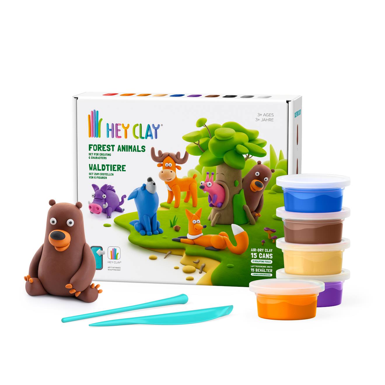 Pâte À Modeler Lègère Hey Clay 15 Pots Animaux De La Forêt - Dès 3 Ans Multicolore