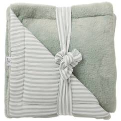 Linge de maison et décoration-Couverture luxe fausse fourrure angora et gaze rayé vert de gris (70 x 100 cm)