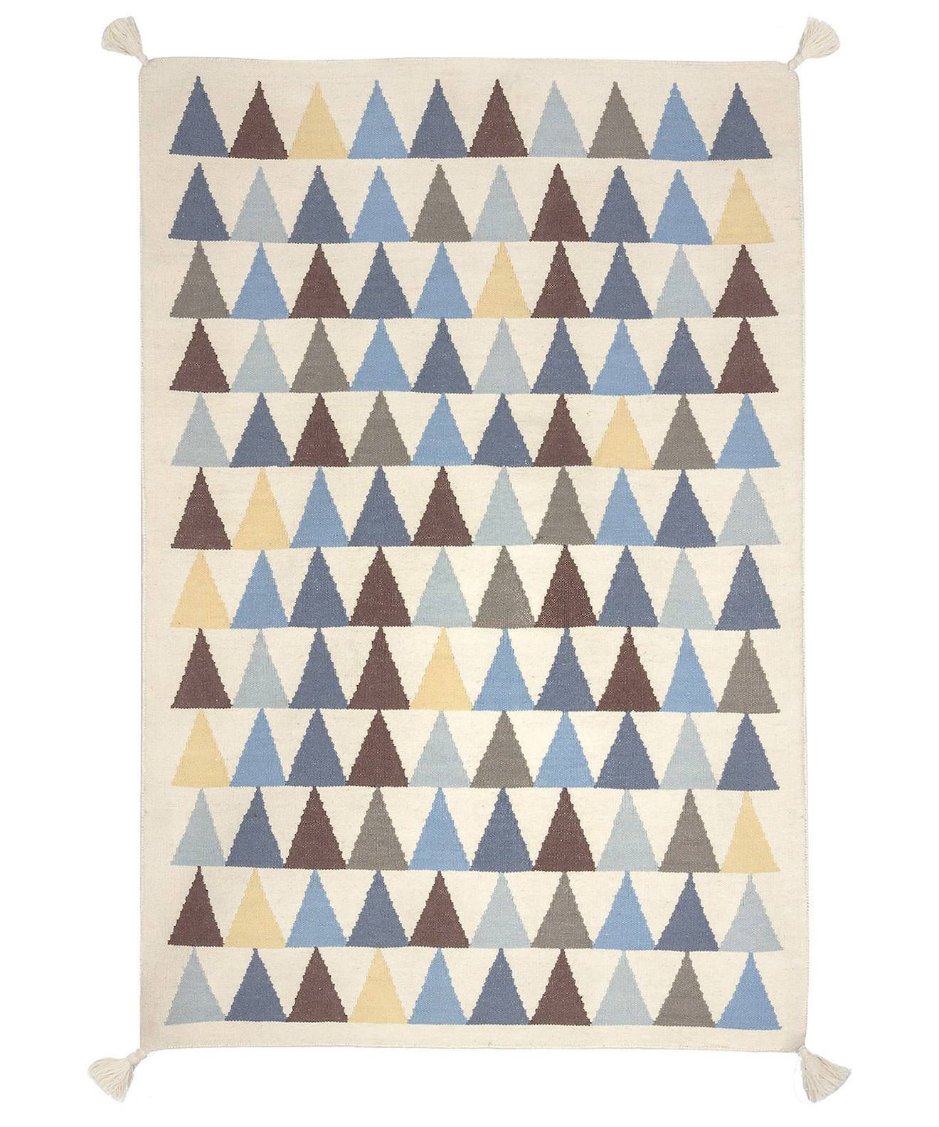 Tapis enfant en laine triangles bleu
