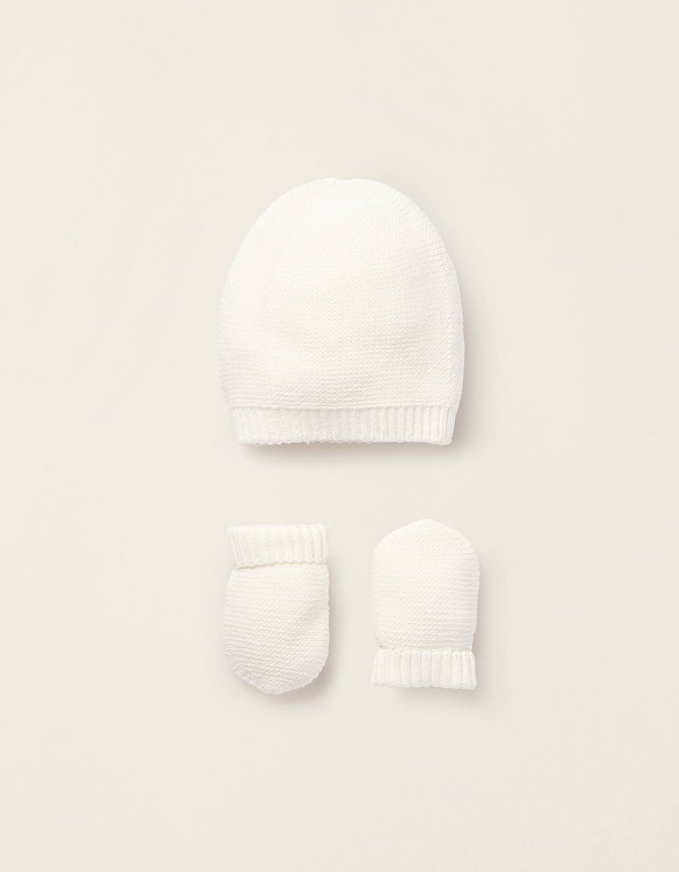 Ensemble Bonnet + Gants En Maille Blanc