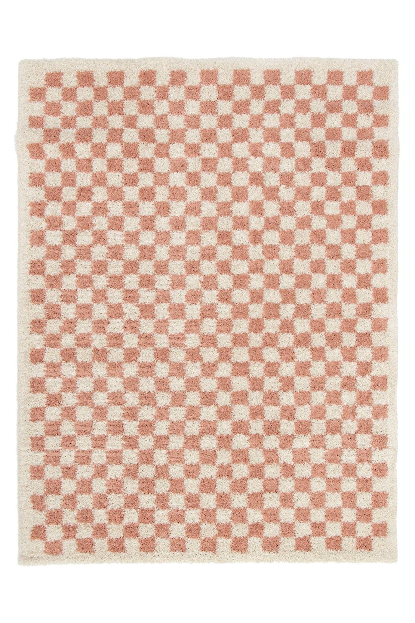 Tapis Damier Poils Longs Doux Et Volumineux Checkers Rose