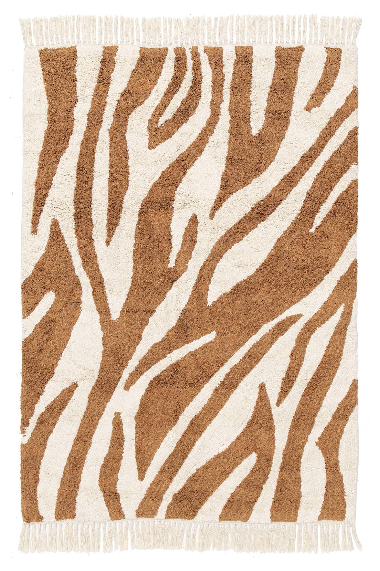 Tapis Coton Imprimé Zébré Safari Fauve Marron