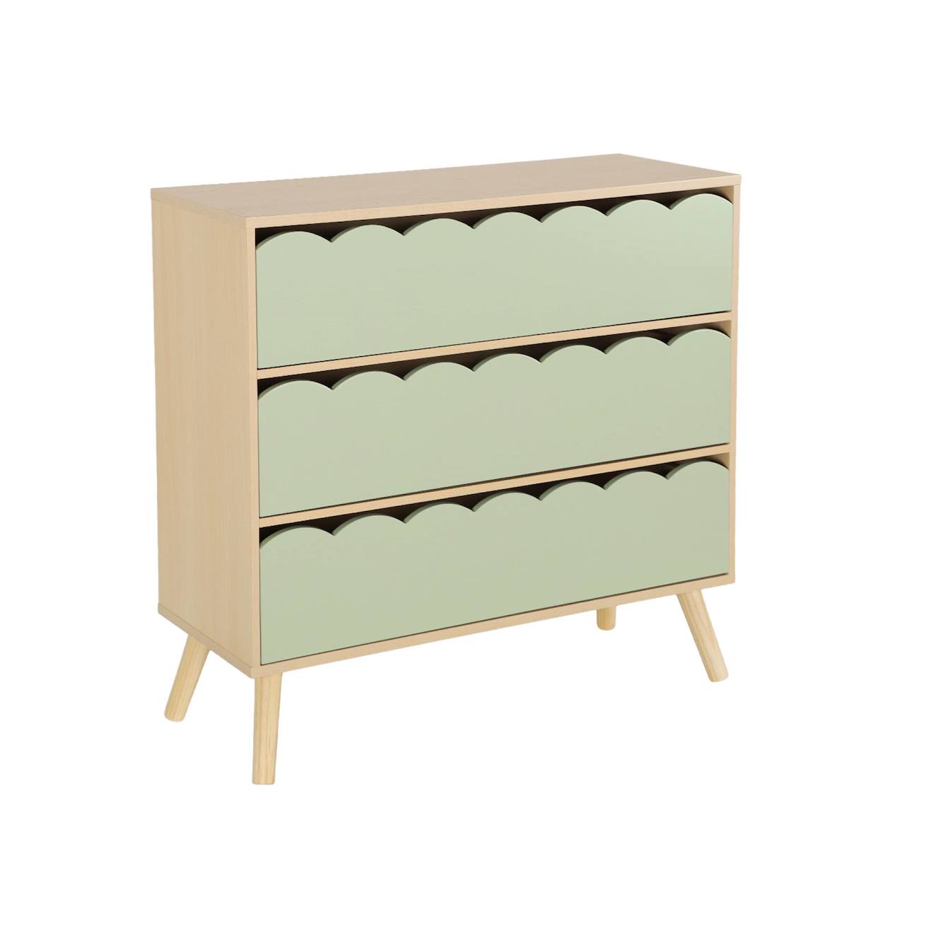 Commode Enfant Décor Bois 3 Tiroirs Azur Vert