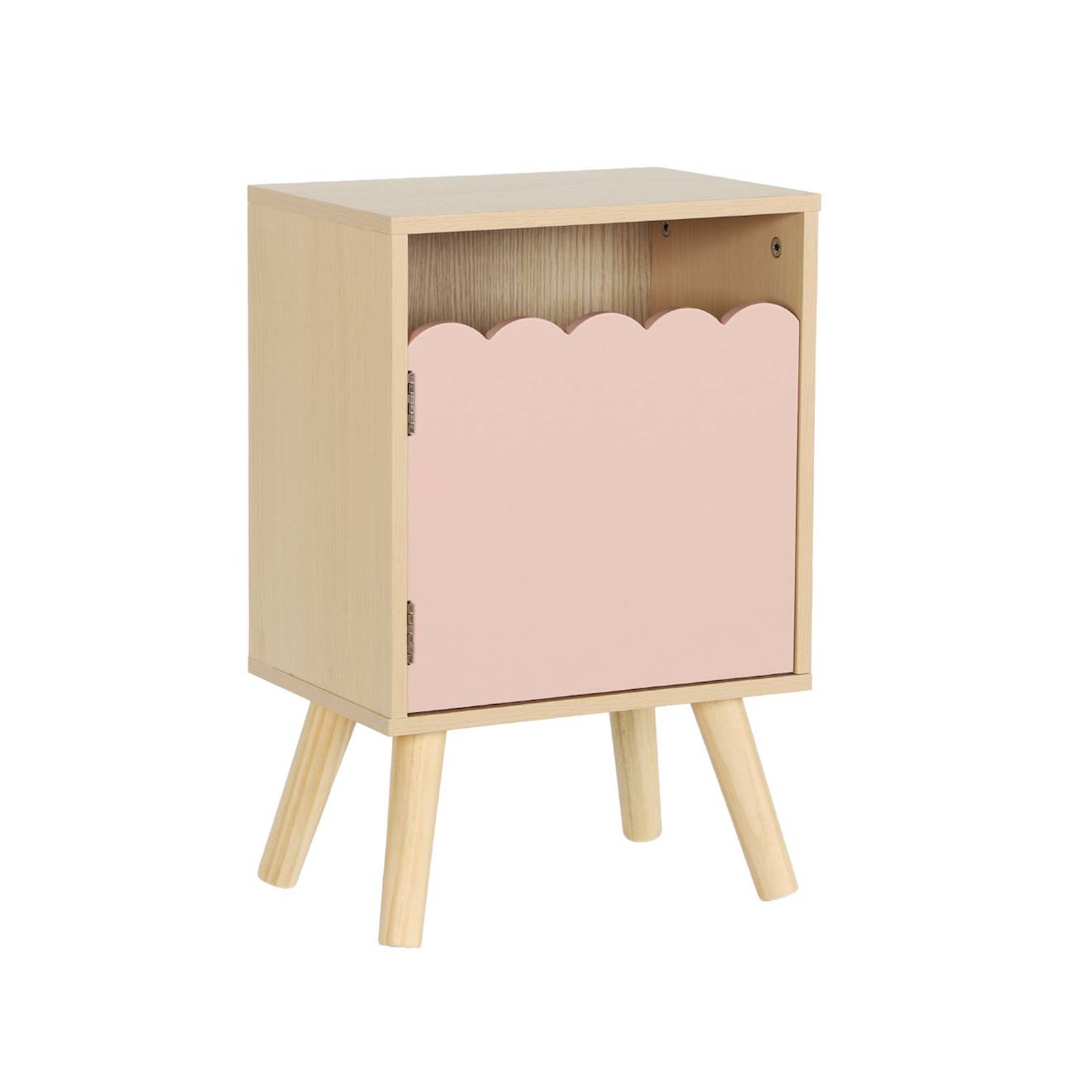 Table De Chevet Enfant Décor Bois 1 Porte Azur Rose