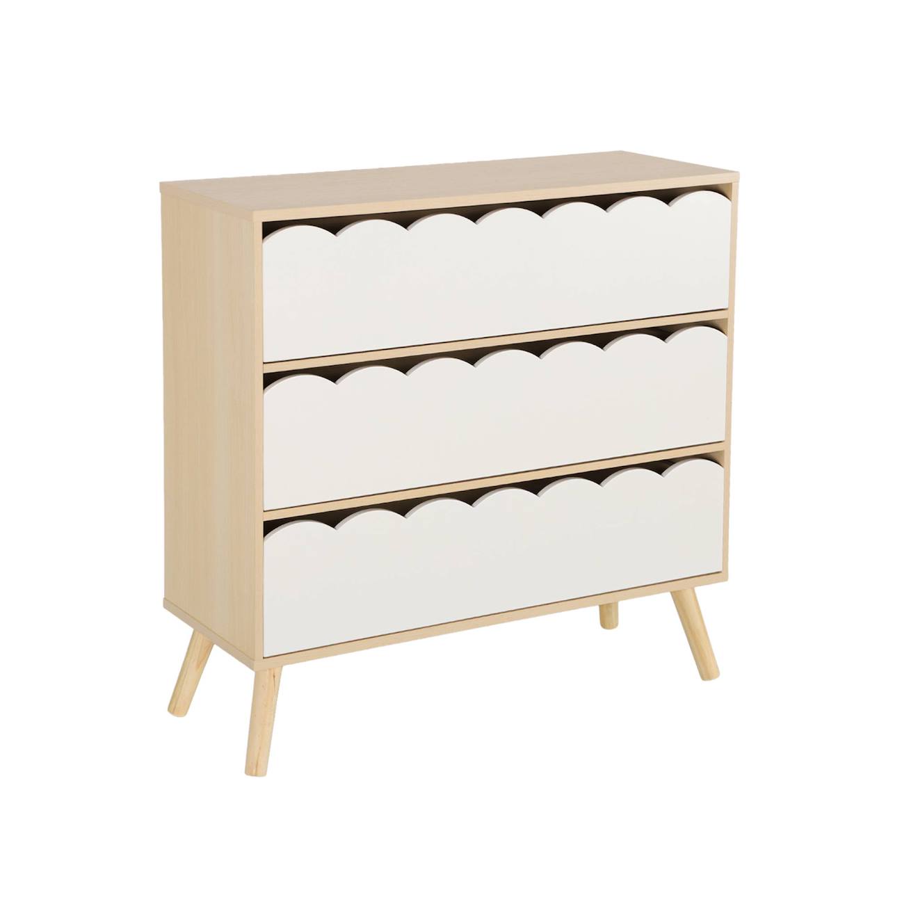 Commode Enfant Décor Bois 3 Tiroirs Azur Blanc