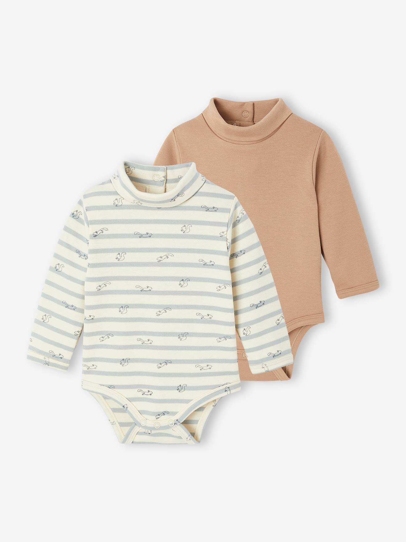 Lot de 2 bodies naissance en interlock 1 rayé + 1 uni beige