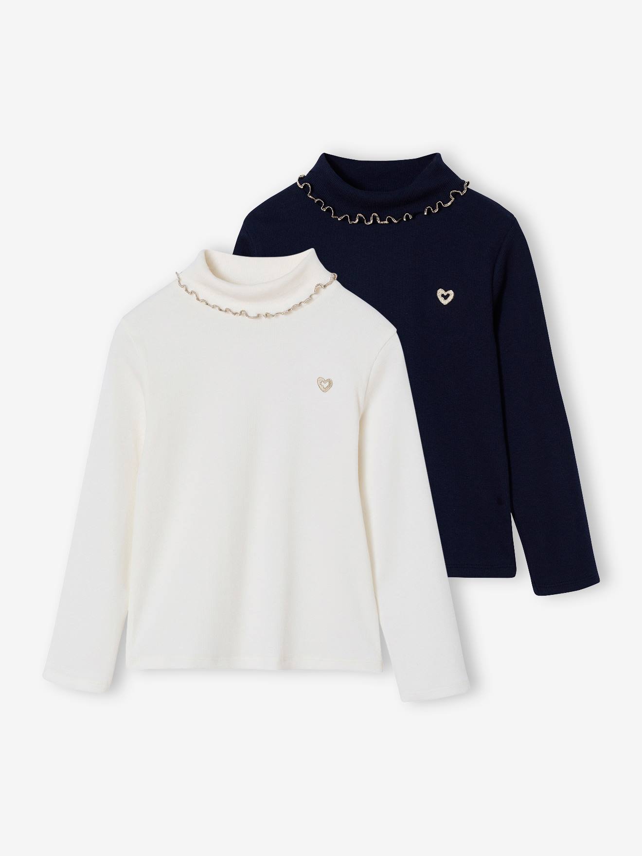 Lot de 2 sous-pulls en côtes fille écru