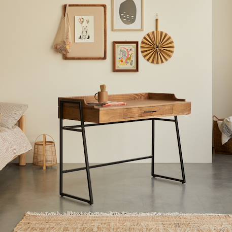 Tikamoon - Bureau Enfant En Bois De Manguier Massif Et Métal 114 Hedda Marron