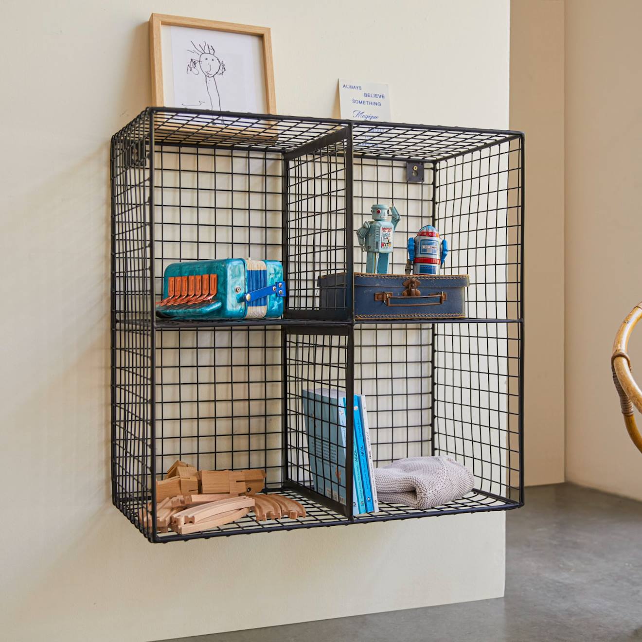 Chevet Enfant En Métal 4 Niches 65 Sona Noir