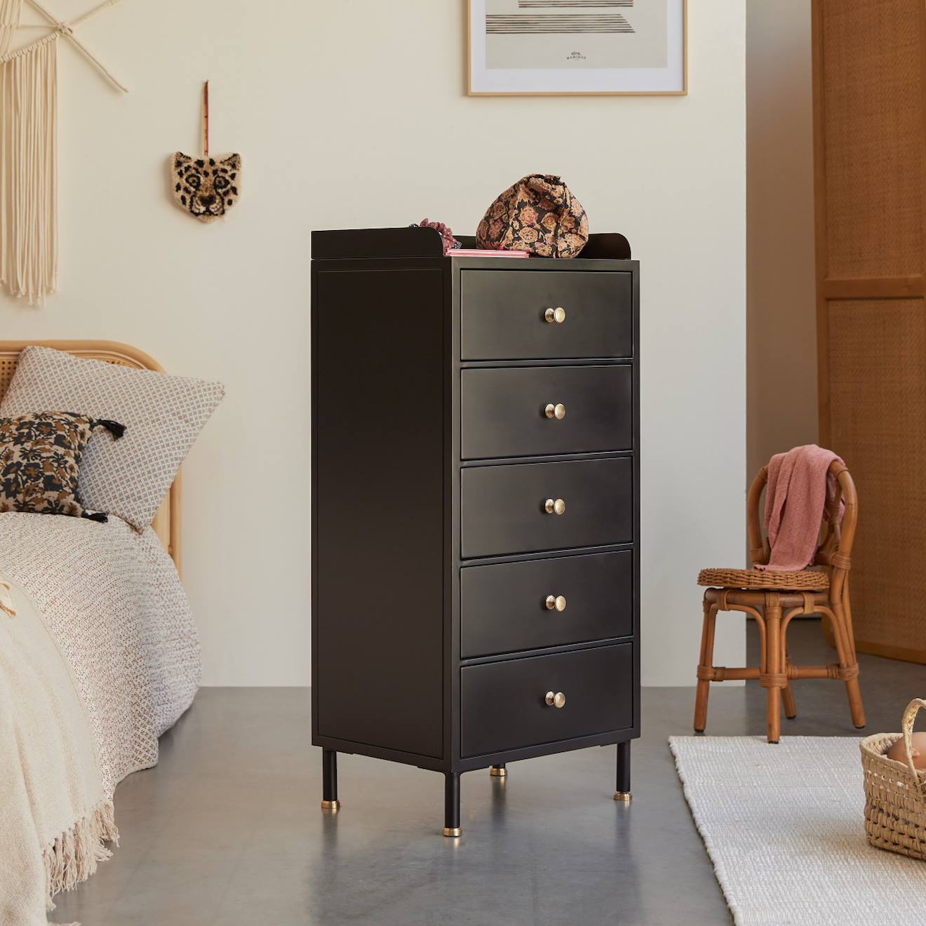 Chiffonnier En Métal Peint 5 Tiroirs Anika Noir