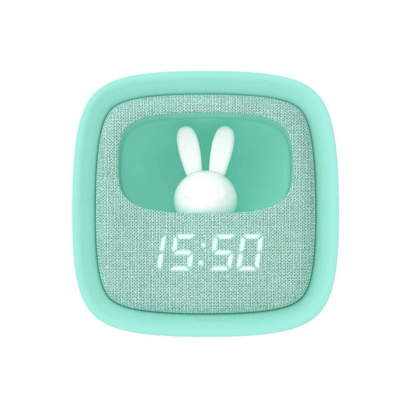 Réveil Et Veilleuse Pour Enfant Billy Clock - Motif Lapin, Face Avant Tissu Turquoise