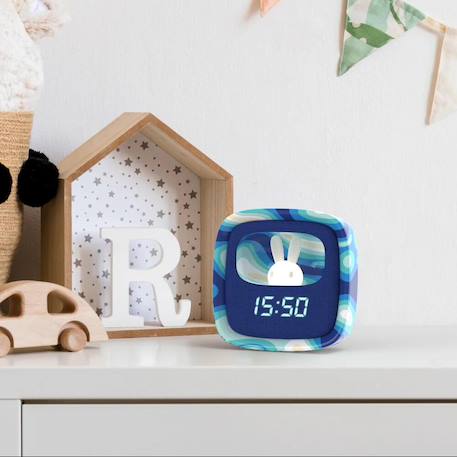 Réveil et veilleuse pour enfant Billy clock - Motif lapin, face avant tissu Blue Waves+Chocolat+Gris+Marshmallow+Navy+Rose+Turquoise 2 - vertbaudet enfant 