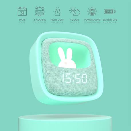 Réveil et veilleuse pour enfant Billy clock - Motif lapin, face avant tissu Blue Waves+Chocolat+Gris+Marshmallow+Navy+Rose+Turquoise 40 - vertbaudet enfant 