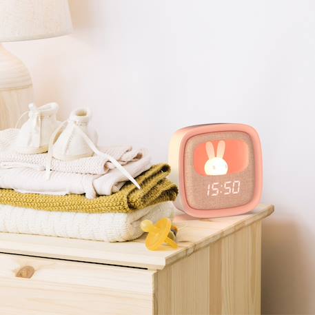 Réveil et veilleuse pour enfant Billy clock - Motif lapin, face avant tissu Blue Waves+Chocolat+Gris+Marshmallow+Navy+Rose+Turquoise 32 - vertbaudet enfant 