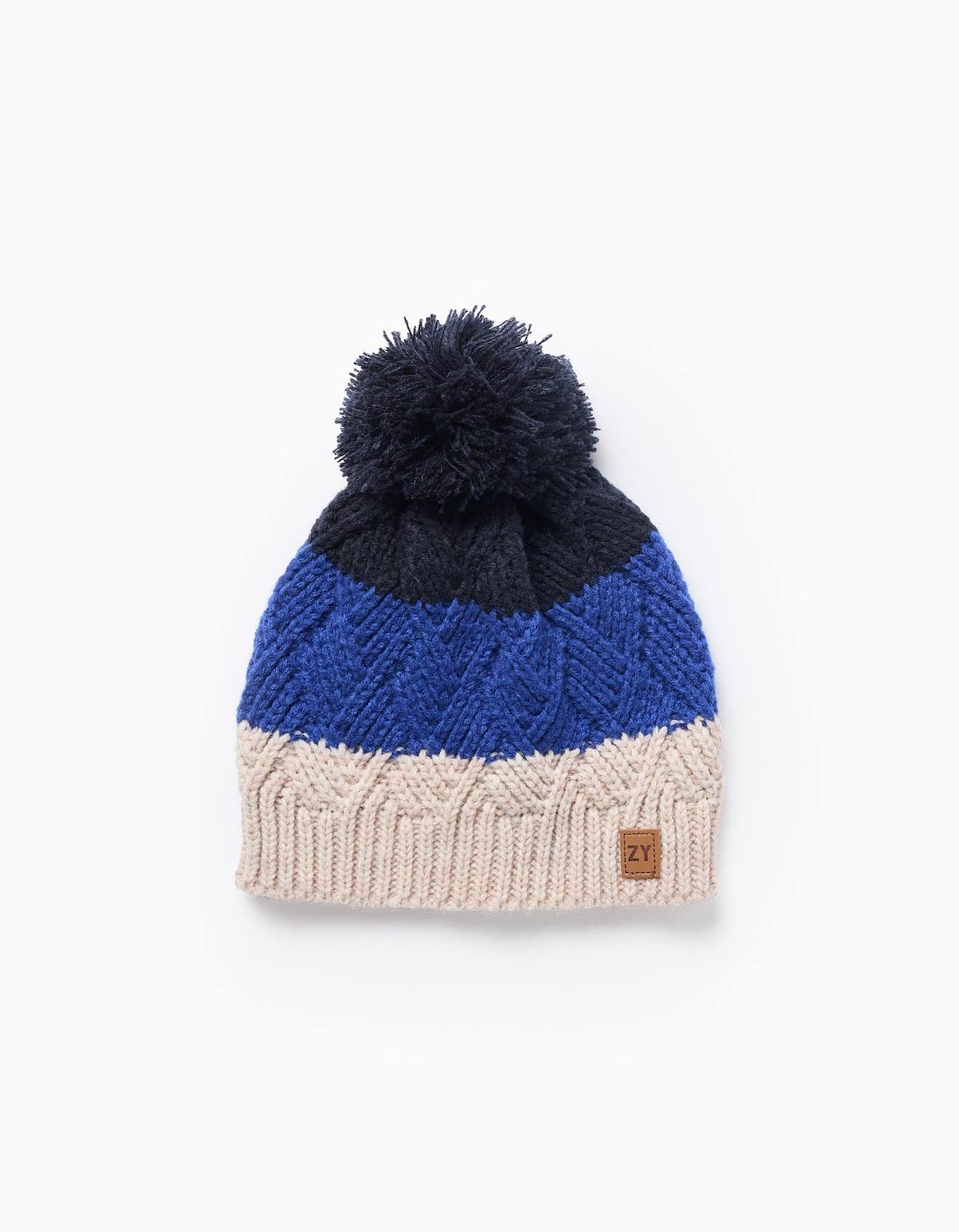 Bonnet Rayé Avec Pompon Bleu