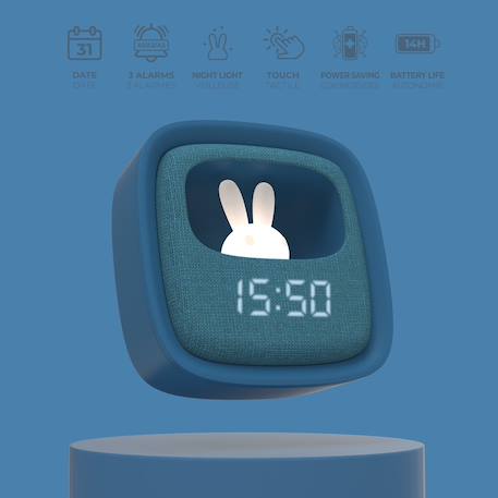 Réveil et veilleuse pour enfant Billy clock - Motif lapin, face avant tissu Blue Waves+Chocolat+Gris+Marshmallow+Navy+Rose+Turquoise 29 - vertbaudet enfant 
