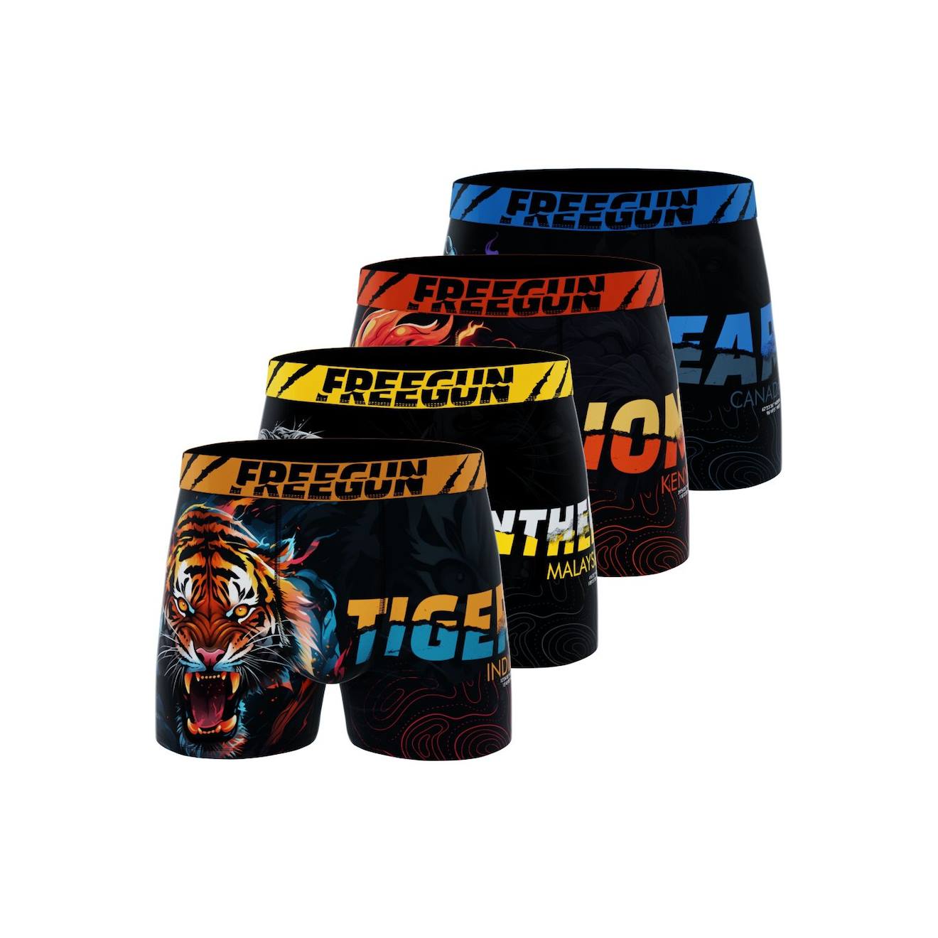 Lot De 4 Boxers Wild Animals Orange/noir/jaune/bleu