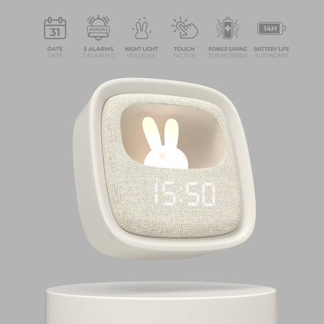 Réveil et veilleuse pour enfant Billy clock - Motif lapin, face avant tissu Blue Waves+Chocolat+Gris+Marshmallow+Navy+Rose+Turquoise 16 - vertbaudet enfant 