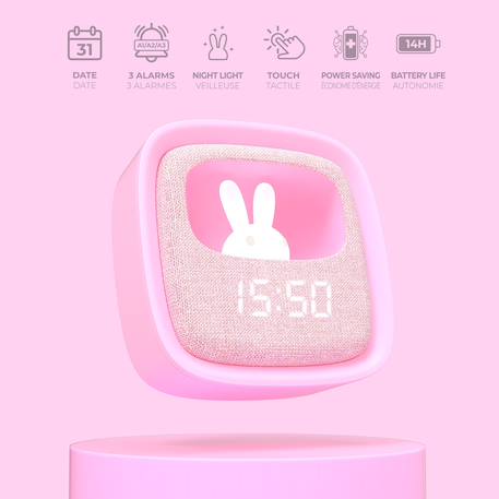 Réveil et veilleuse pour enfant Billy clock - Motif lapin, face avant tissu Blue Waves+Chocolat+Gris+Marshmallow+Navy+Rose+Turquoise 22 - vertbaudet enfant 