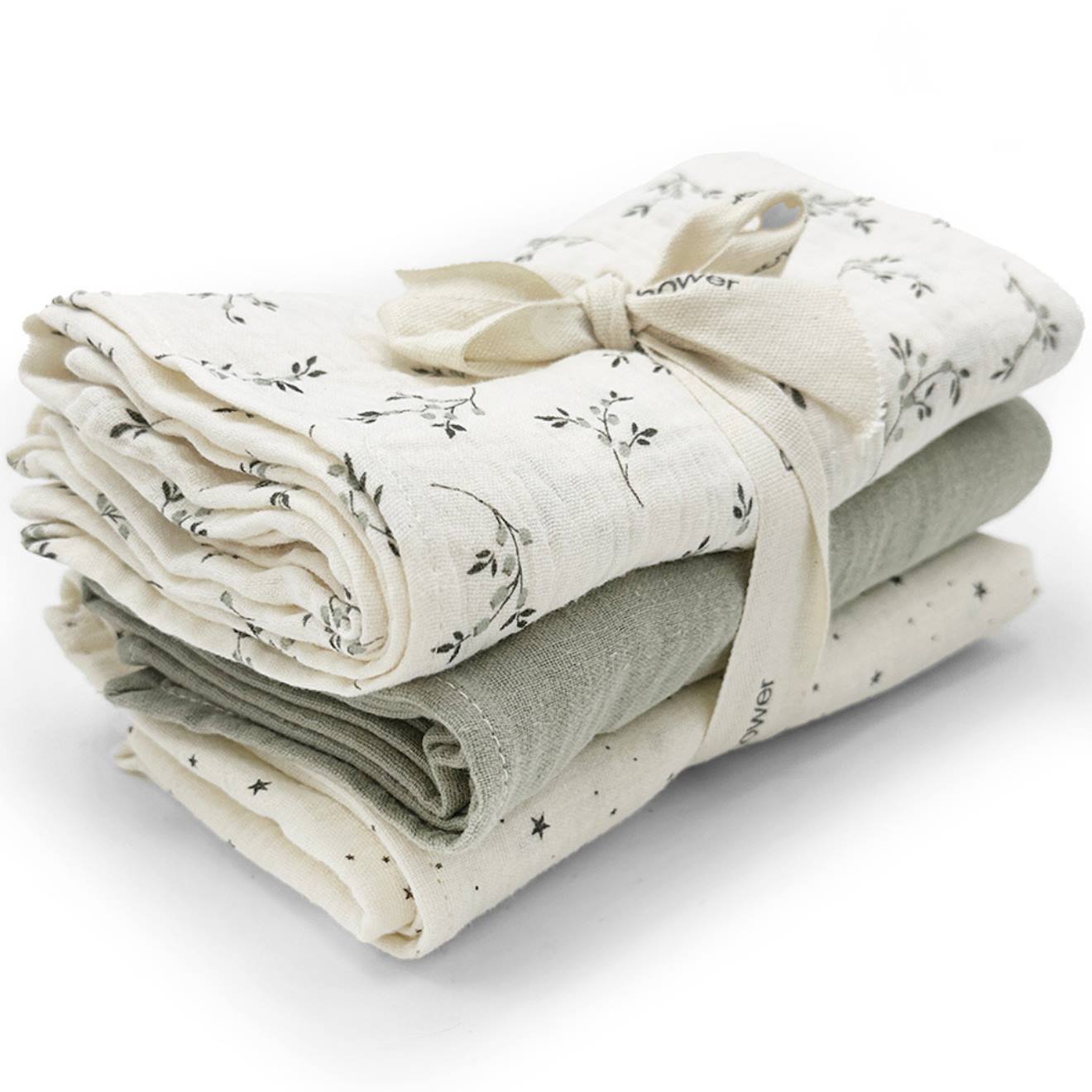 Lot De 3 Langes Olive Bloom (70 X 70 Cm) Ecru, Vert