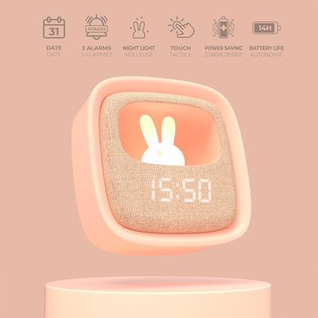 Réveil et veilleuse pour enfant Billy clock - Motif lapin, face avant tissu Blue Waves+Chocolat+Gris+Marshmallow+Navy+Rose+Turquoise 34 - vertbaudet enfant 