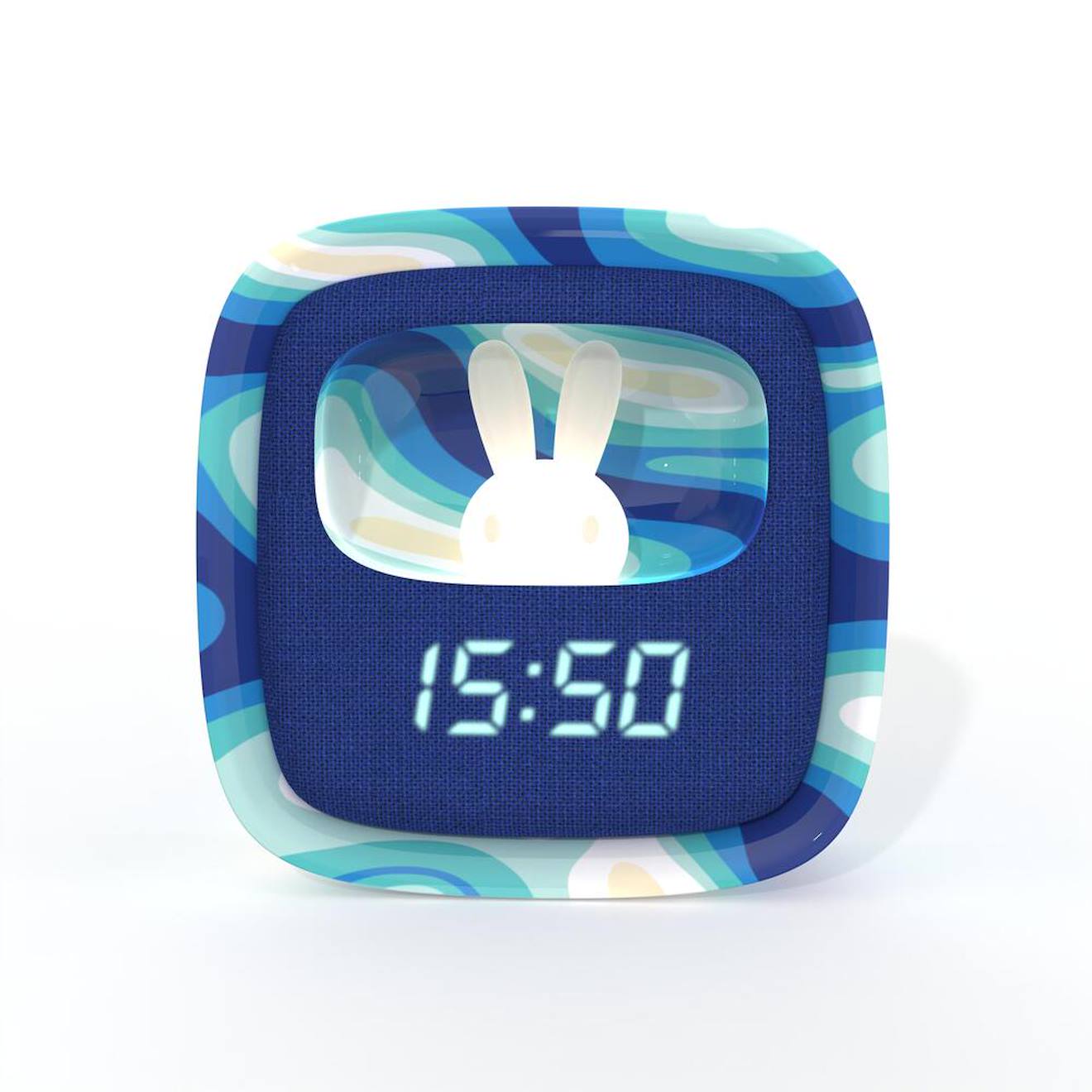 Réveil Et Veilleuse Pour Enfant Billy Clock - Motif Lapin, Face Avant Tissu Blue Waves