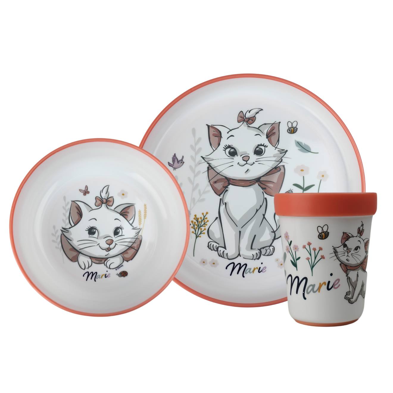 Coffret Repas 3 Pieces Gobelet / Bol / Assiette Anti-derapants Aristochats Rose