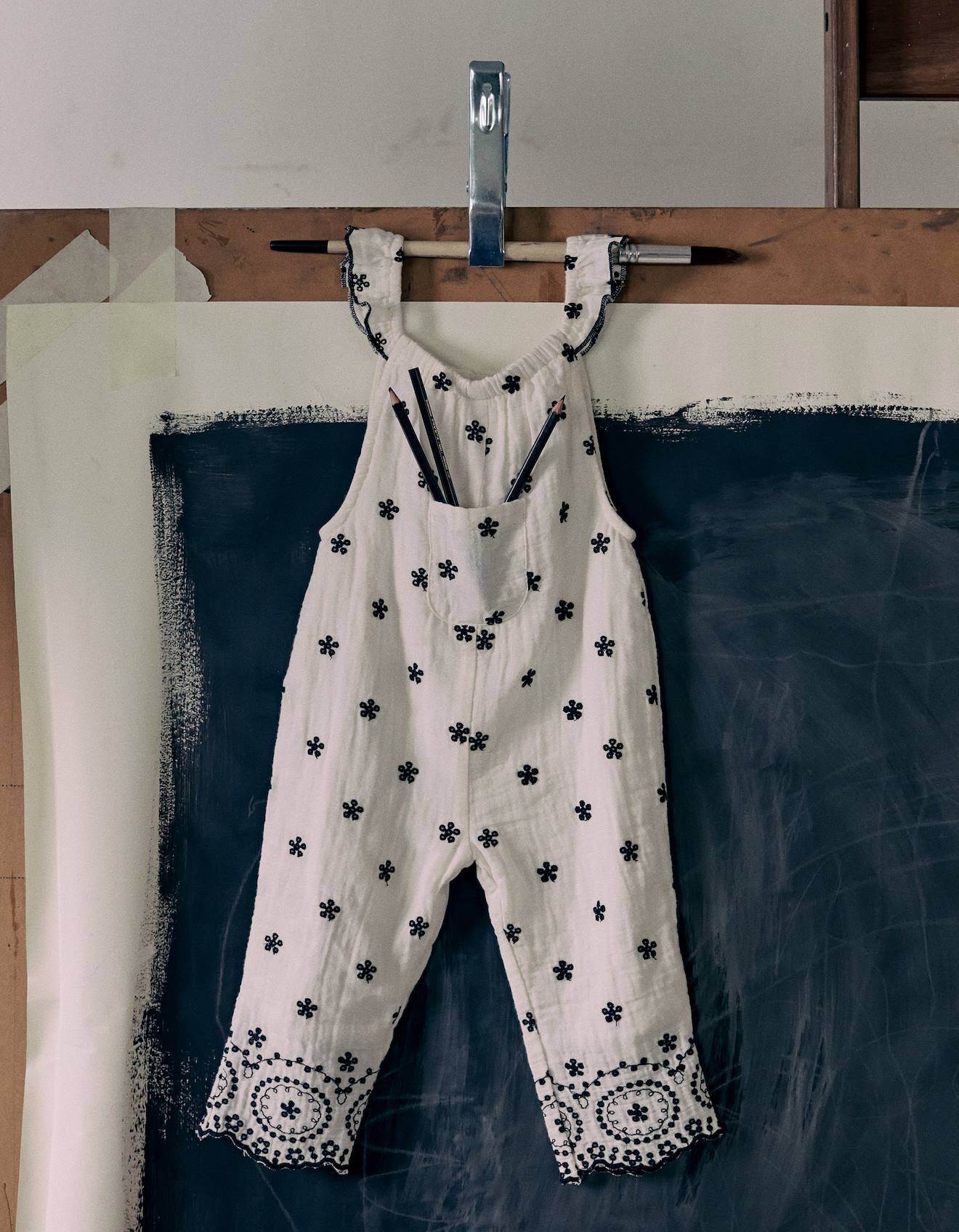 Combi En Mousseline De Coton Avec Broderies Blanc