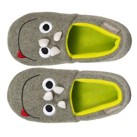 Chaussons mocassins polaire, semelle gomme antidérapante Kaki chiné 2 - vertbaudet enfant 