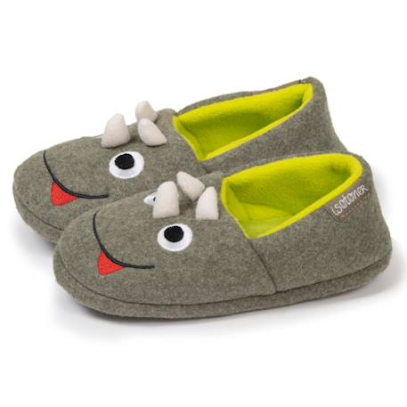 Chaussons mocassins polaire, semelle gomme antidérapante Kaki chiné 1 - vertbaudet enfant 