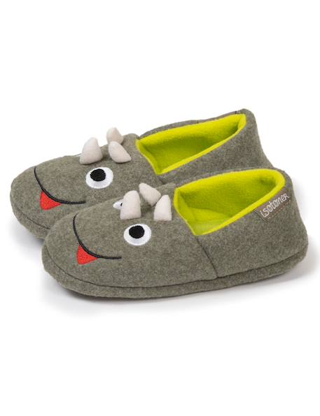 Chaussons mocassins polaire, semelle gomme antidérapante Kaki chiné 6 - vertbaudet enfant 