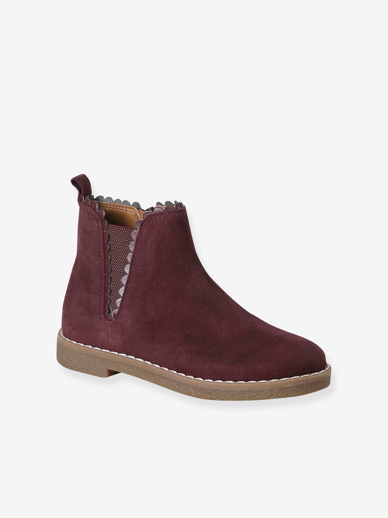 Boots enfant fille cuir lastiques et zippes bordeaux 47 €