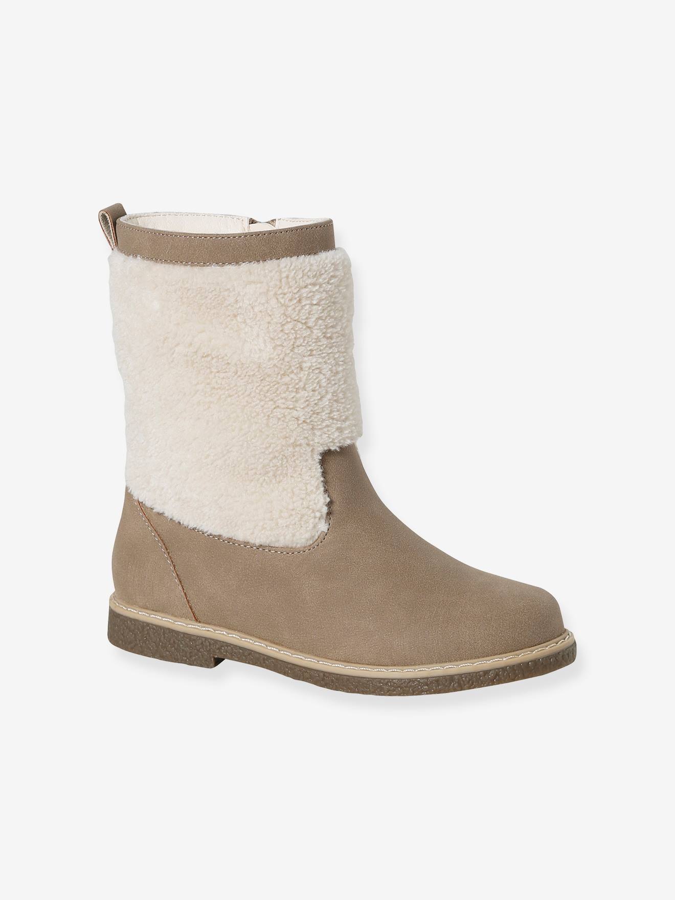 Bottes enfant fille synthétique fourrées zippées taupe