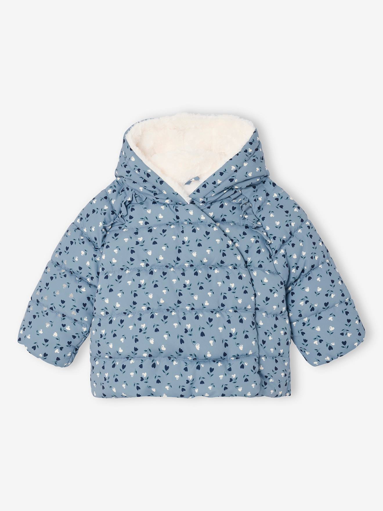 Doudoune doublée bébé asymétrique bleu grisé