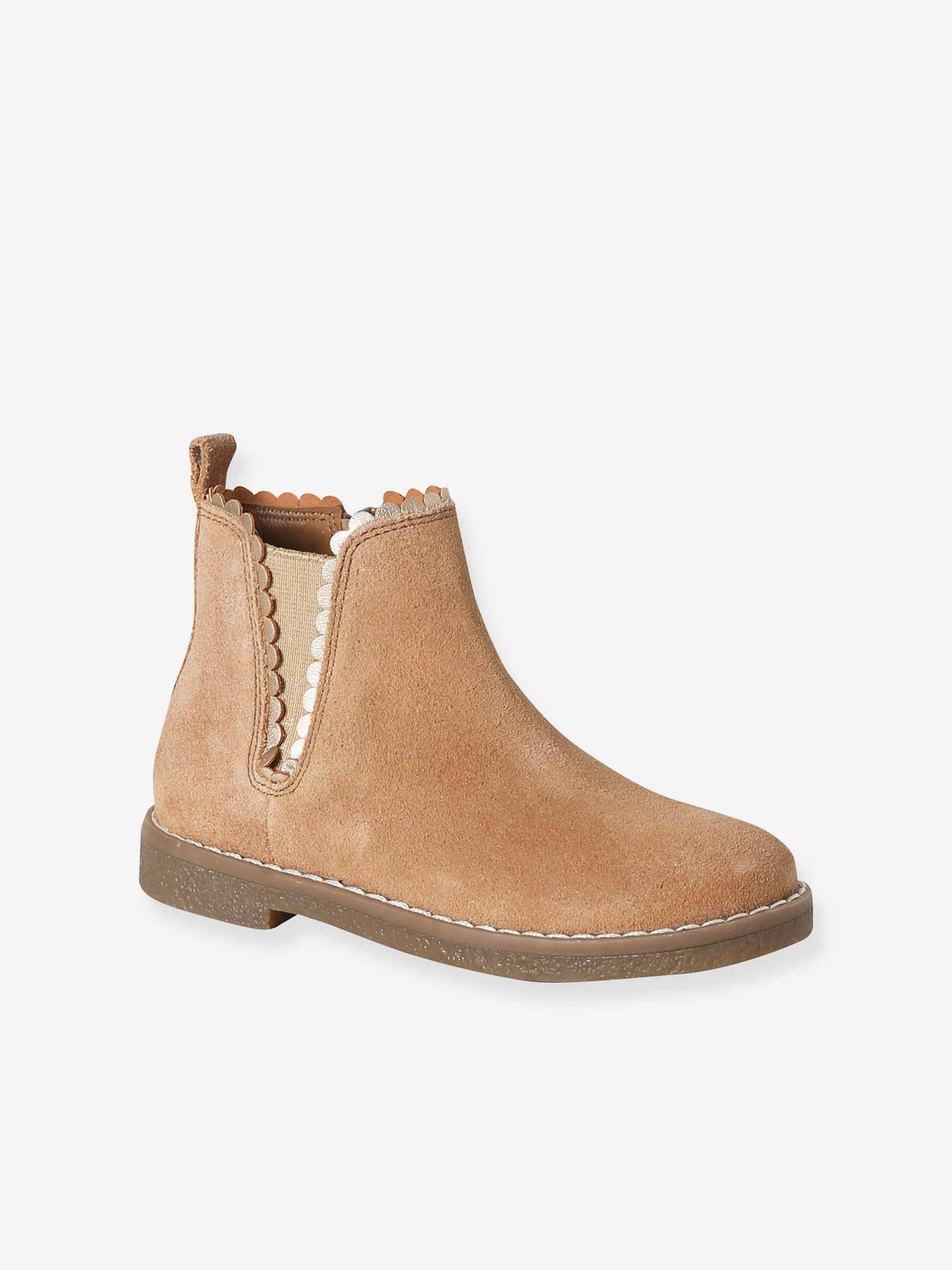 Boots enfant fille cuir élastiquées et zippées camel