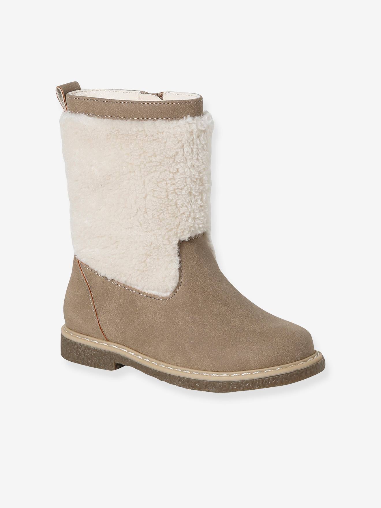 Bottes enfant fille synthétique fourrées zippées taupe