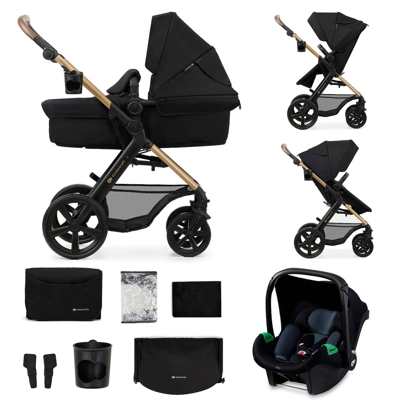 Poussette Moov 2 3 En 1 Avec Siège 2 En 1 Transformable, Mink Pro I-size, Travel System Et Roues Increvables Noir